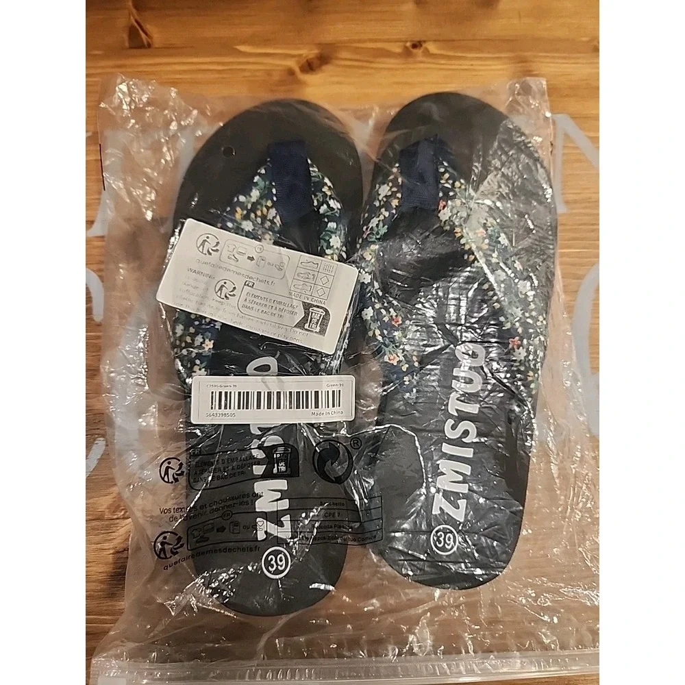 Women's Floral‎ Flip Flops Sandals Size 8 ZMISTUO Black Summer Beach Shoes